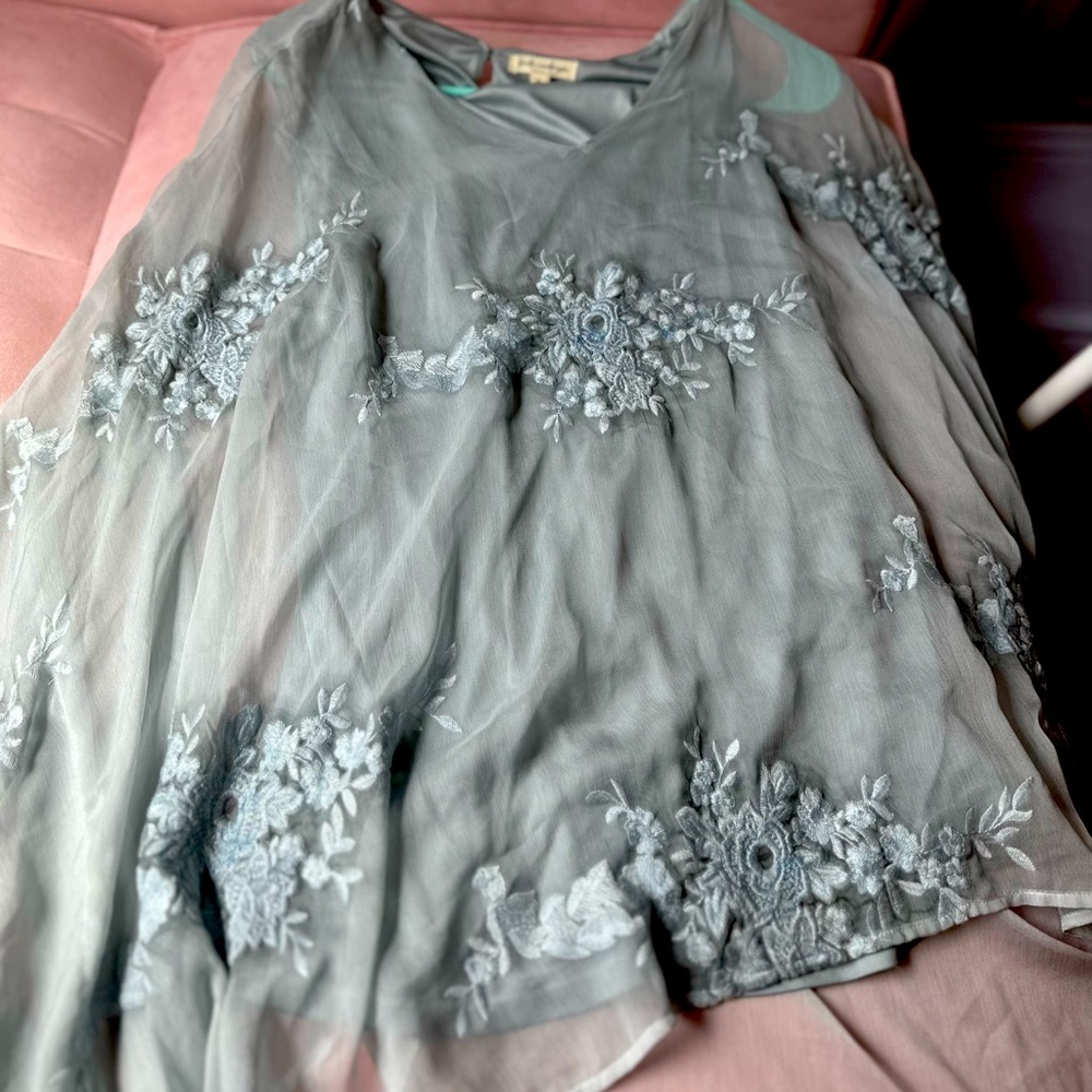 Linda Anderson Blue Sheer Lace Top